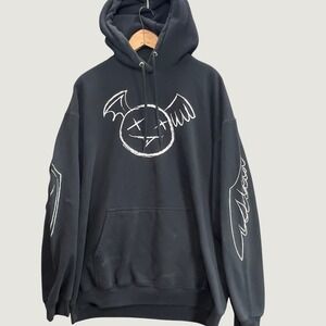 Dream Black Graphic Winged Smiley Face Hoodie Mens Streetwear Sweatshirt